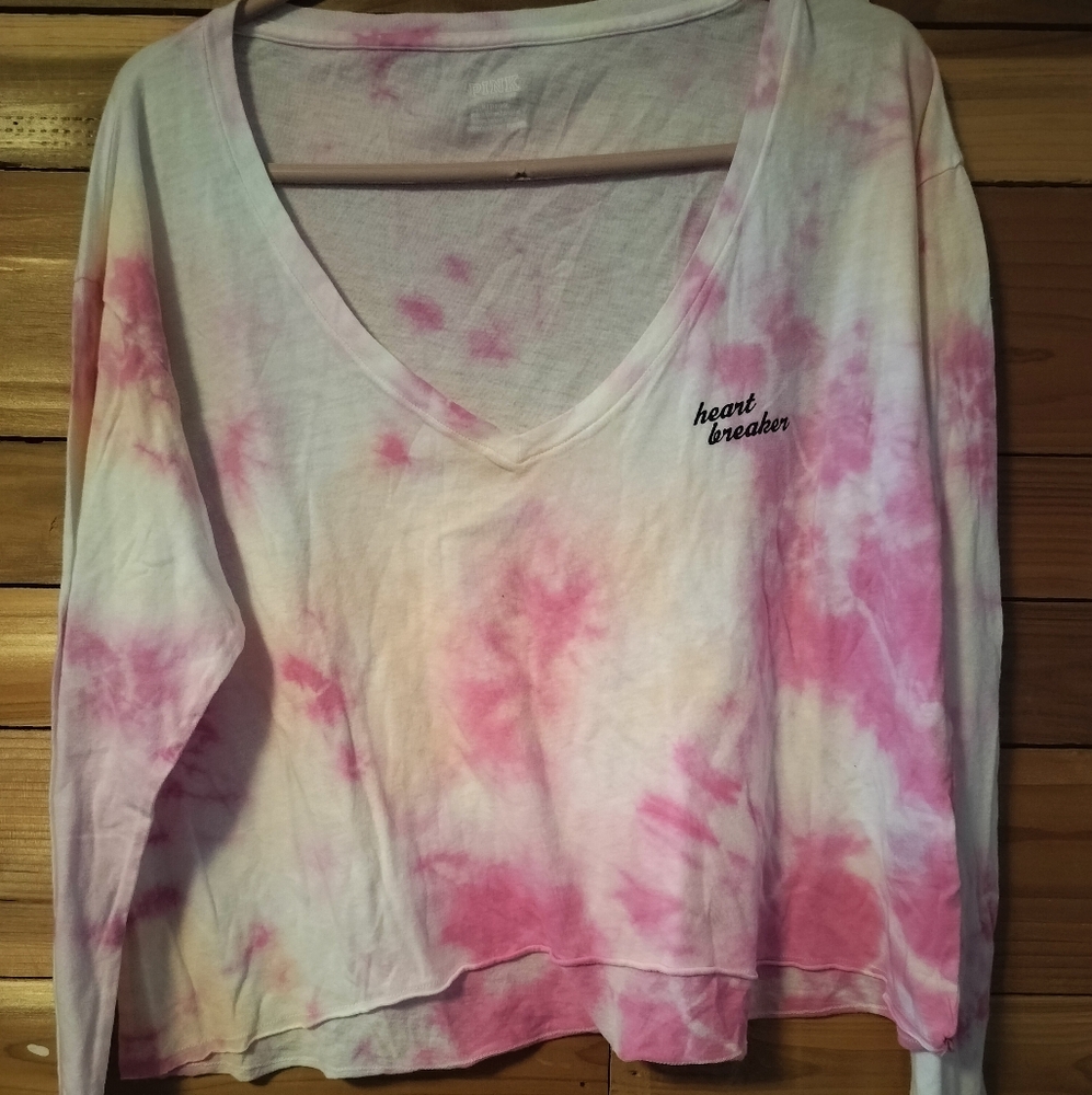 Victoria's secret PINK tie dye pink heart breaker long sleeve crop new!